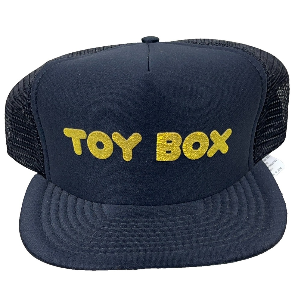 Vintage Toy Box Trucker Hat Cap Snapback Black Mesh Toys Store Puffy 90s Y2K RR7